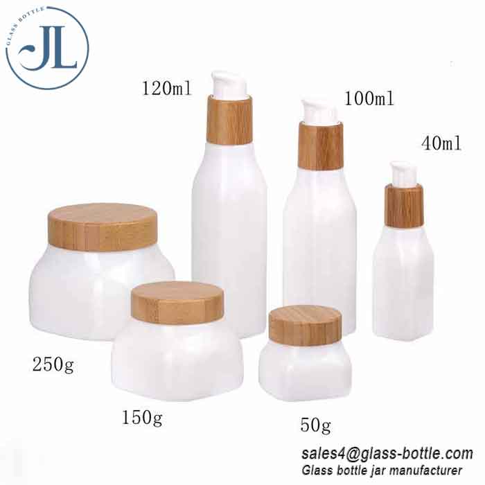 Luxury Square Ceramic White Skincare Packaging with Bamboo Lid